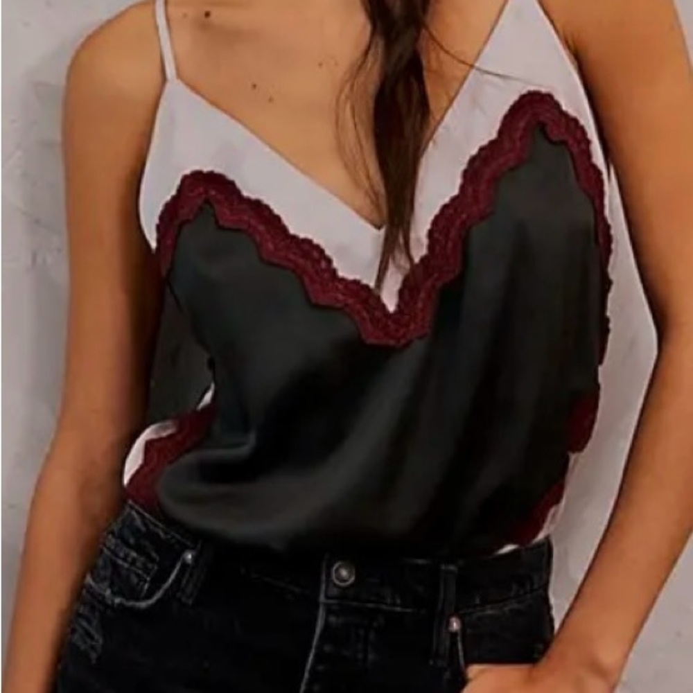 Free People Black and Lavender cami bodysuit w/ Burgundy Lace size S|P